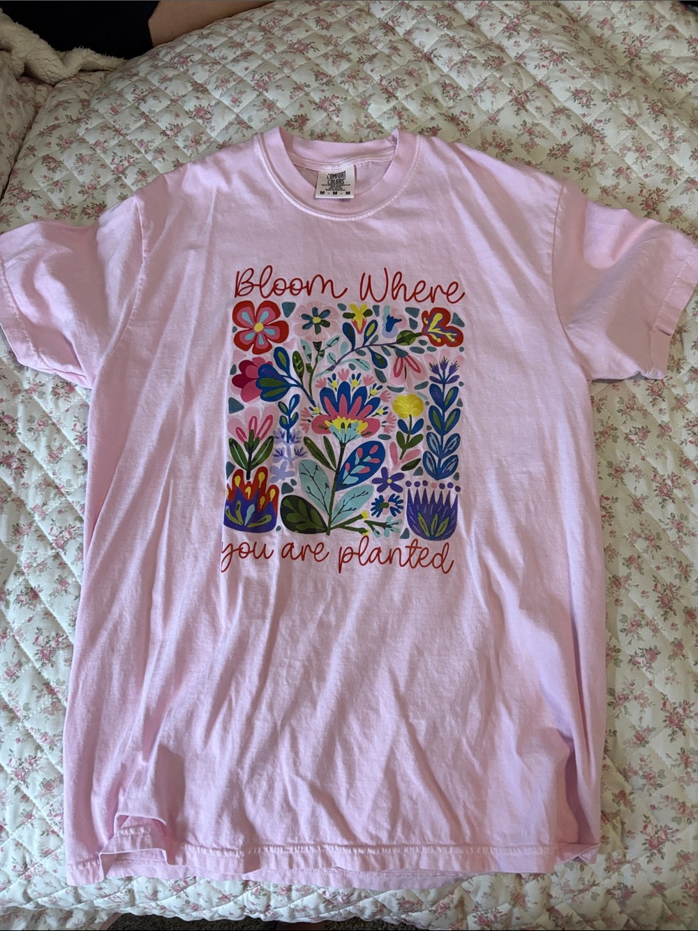 Comfort Colors Pink Floral Graphic Tee - Bloom Where You Are Planted